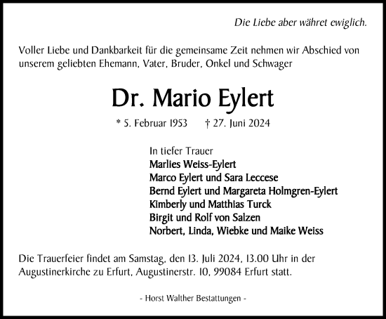 Traueranzeige von Mario Eylert von Thüringer Allgemeine, Thüringische Landeszeitung