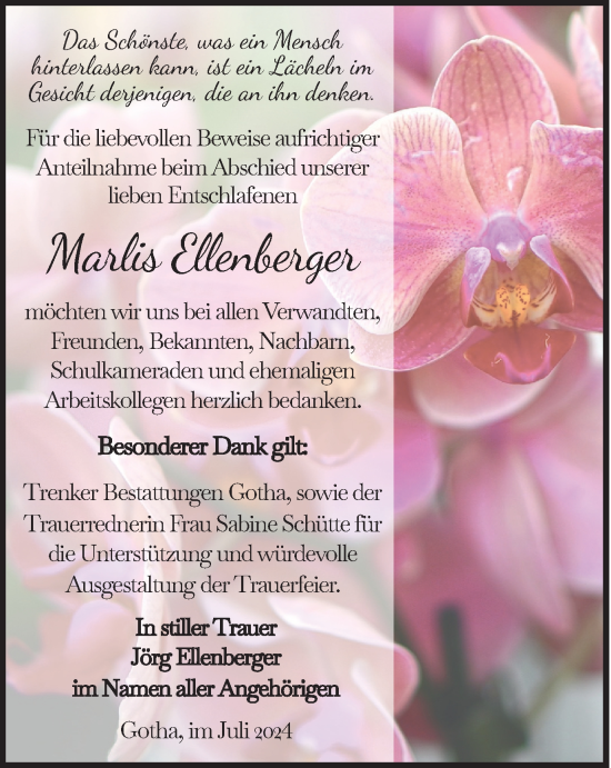 Traueranzeige von Marlis Ellenberger von Thüringer Allgemeine, Thüringische Landeszeitung
