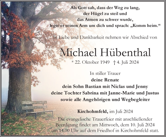 Traueranzeige von Michael Hübenthal von Thüringer Allgemeine