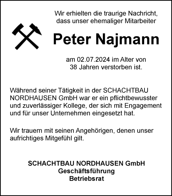 Traueranzeige von Peter Najmann von Thüringer Allgemeine