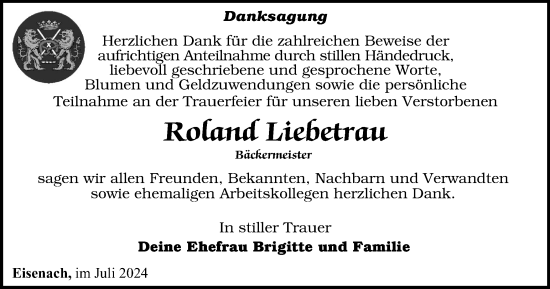 Traueranzeige von Roland Liebetrau von Thüringer Allgemeine, Thüringische Landeszeitung