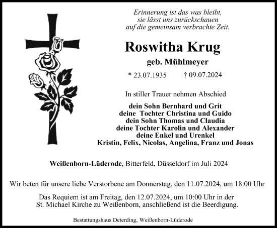 Traueranzeige von Roswitha Krug von Thüringer Allgemeine