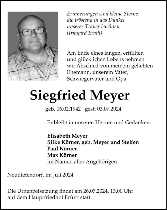 Traueranzeige von Siegfried Meyer von Thüringer Allgemeine, Thüringische Landeszeitung