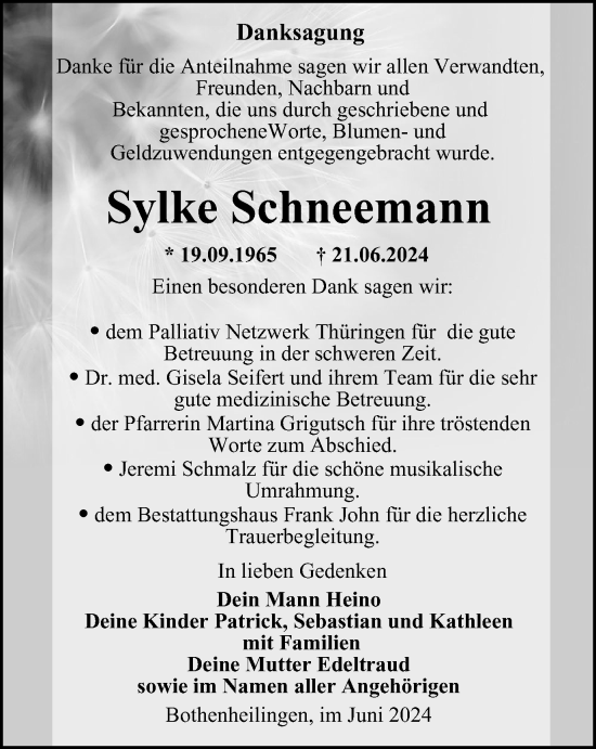Traueranzeige von Sylke Schneemann von Thüringer Allgemeine, Thüringische Landeszeitung