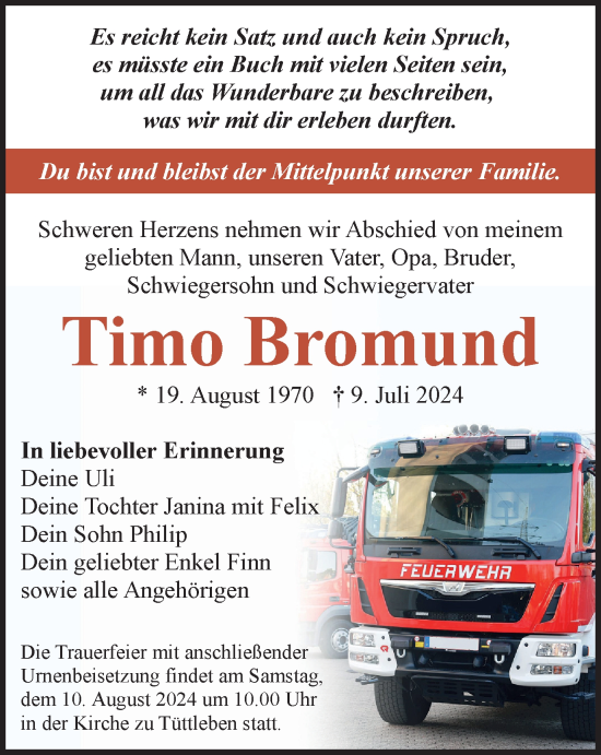 Traueranzeige von Timo Bromund von Thüringer Allgemeine, Thüringische Landeszeitung