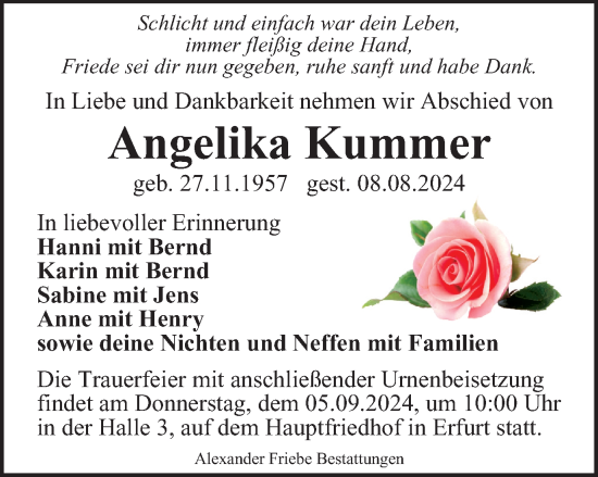 Traueranzeige von Angelika Kummer