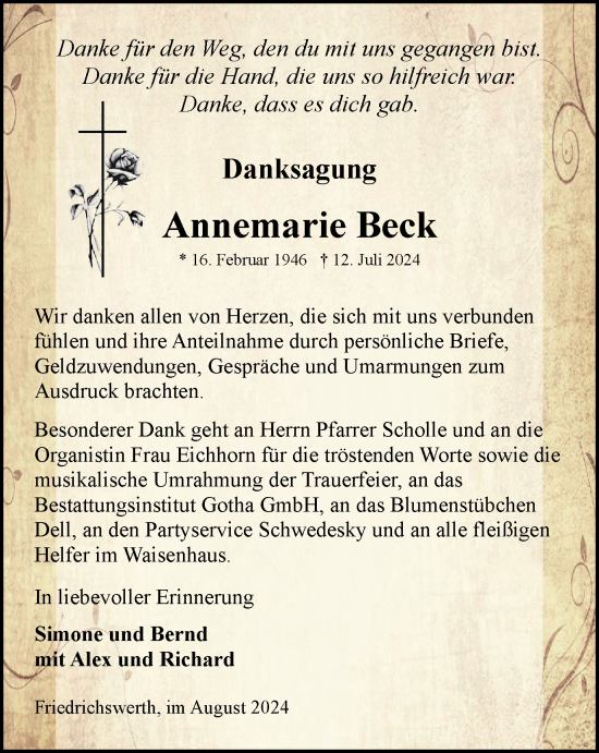 Traueranzeige von Annemarie Beck