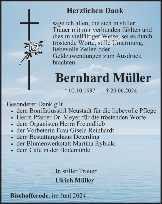 Traueranzeige von Bernhard Müller von Thüringer Allgemeine