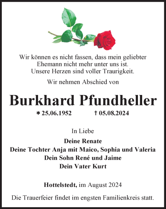 Traueranzeige von Burkhard Pfundheller von Thüringer Allgemeine, Thüringische Landeszeitung