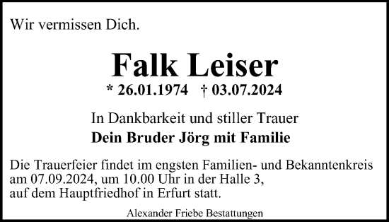 Traueranzeige von Falk Leiser