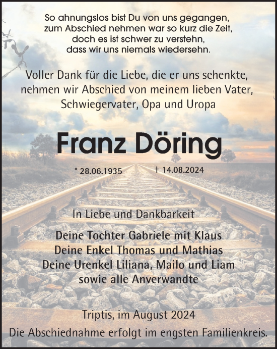 Traueranzeige von Franz Döring