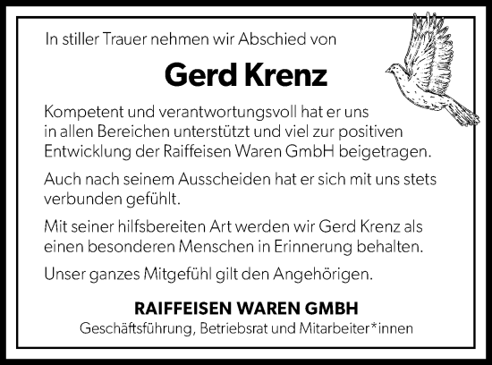 Traueranzeige von Gerd Krenz von Thüringer Allgemeine, Thüringische Landeszeitung