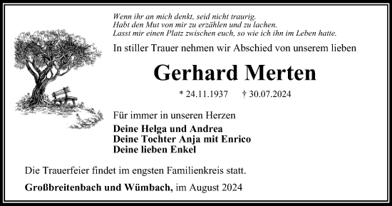 Traueranzeige von Gerhard Merten von Thüringer Allgemeine