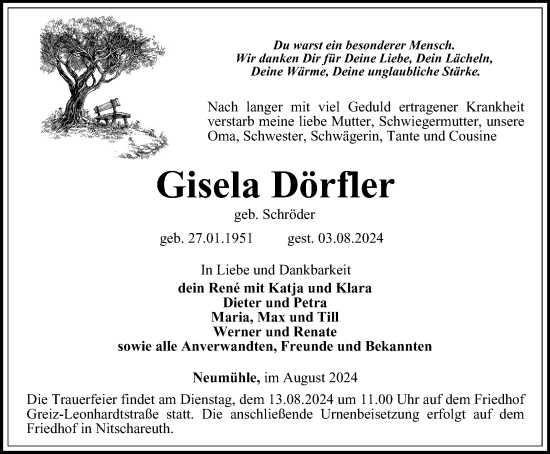 Traueranzeige von Gisela Dörfler