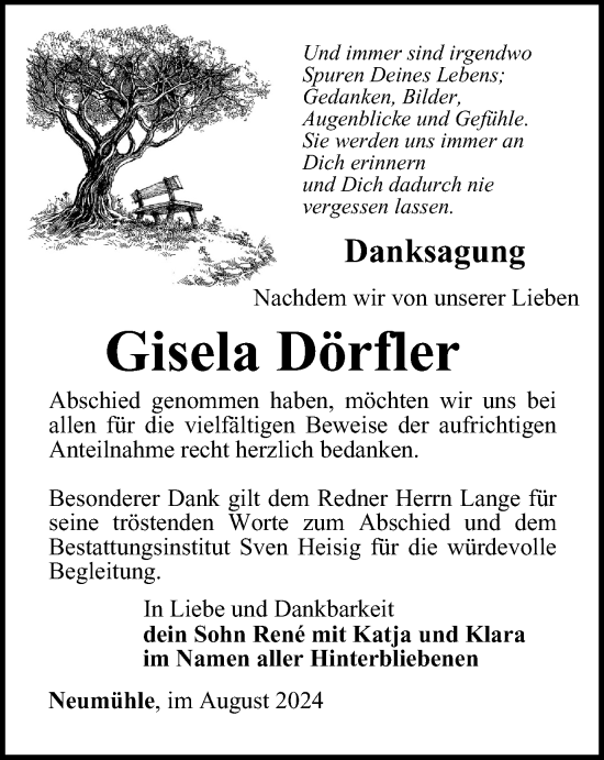 Traueranzeige von Gisela Dörfler