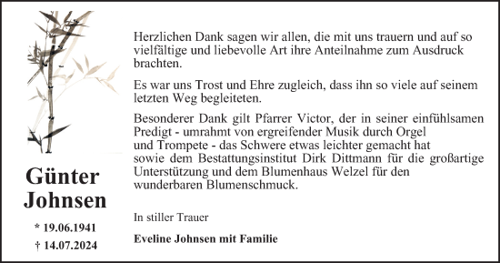 Traueranzeige von Günter Johnsen von Thüringer Allgemeine, Thüringische Landeszeitung