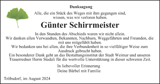 Traueranzeige von Günter Schirrmeister von Thüringer Allgemeine, Thüringische Landeszeitung