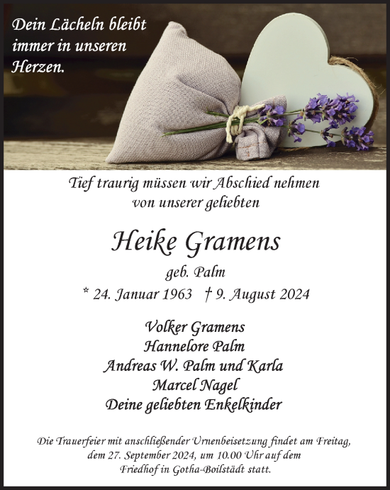 Traueranzeige von Heike Gramens