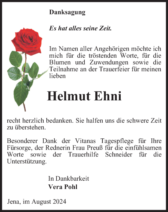 Traueranzeige von Helmut Ehni von Ostthüringer Zeitung, Thüringische Landeszeitung