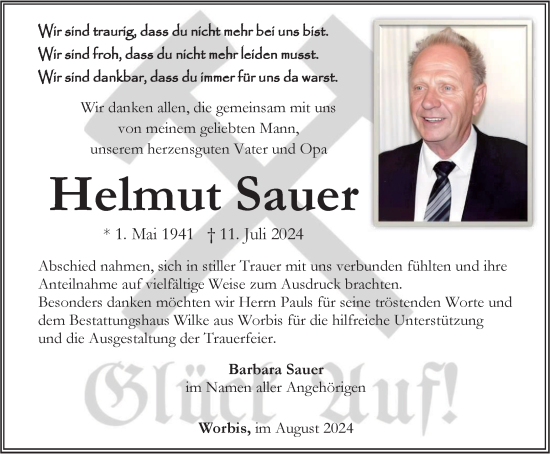 Traueranzeige von Helmut Sauer von Thüringer Allgemeine