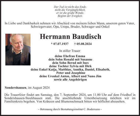 Traueranzeige von Hermann Baudisch