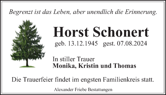 Traueranzeige von Horst Schonert