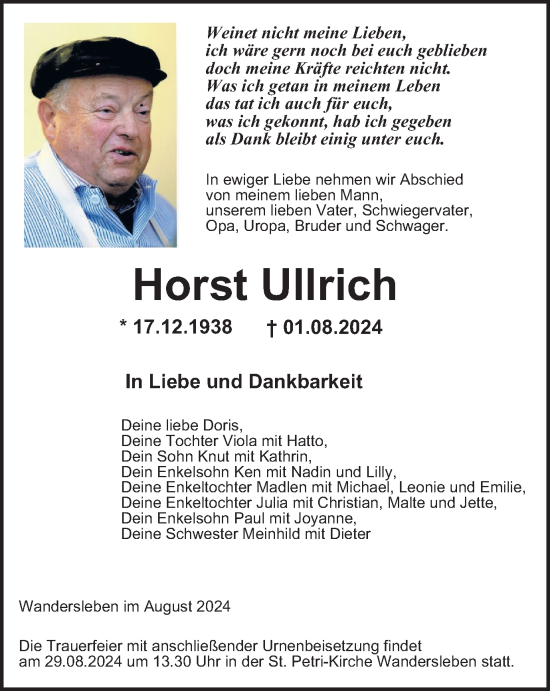 Traueranzeige von Horst Ullrich von Thüringer Allgemeine, Thüringische Landeszeitung