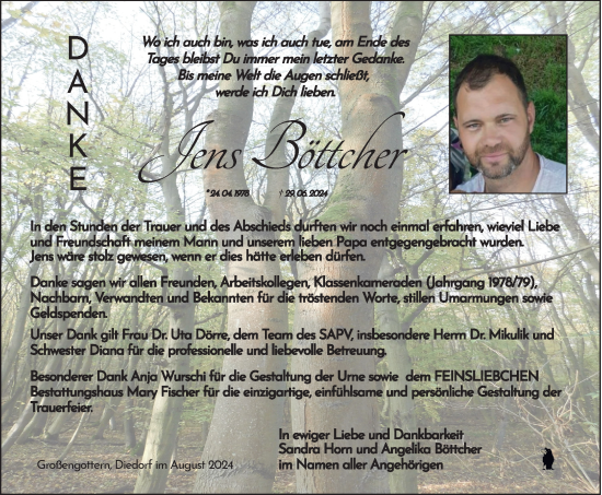 Traueranzeige von Jens Böttcher von Thüringer Allgemeine, Thüringische Landeszeitung