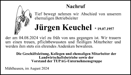 Traueranzeige von Jürgen Keuchel von Thüringer Allgemeine, Thüringische Landeszeitung