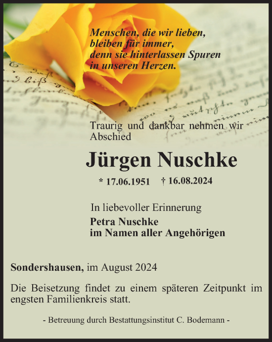 Traueranzeige von Jürgen Nuschke