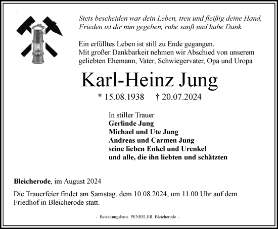 Traueranzeige von Karl-Heinz Jung von Thüringer Allgemeine