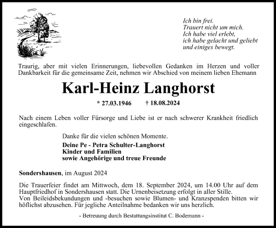 Traueranzeige von Karl-Heinz Langhorst