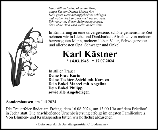 Traueranzeige von Karl Kästner von Thüringer Allgemeine