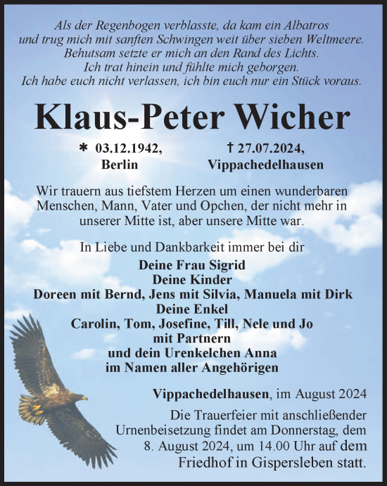 Traueranzeige von Klaus-Peter Wicher von Thüringer Allgemeine, Thüringische Landeszeitung