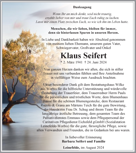 Traueranzeige von Klaus Seifert von Thüringer Allgemeine