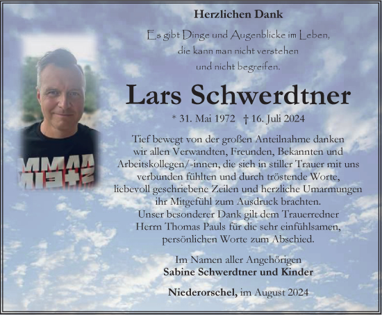 Traueranzeige von Lars Schwerdtner von Thüringer Allgemeine