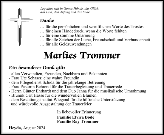 Traueranzeige von Marlies Trommer von Thüringer Allgemeine