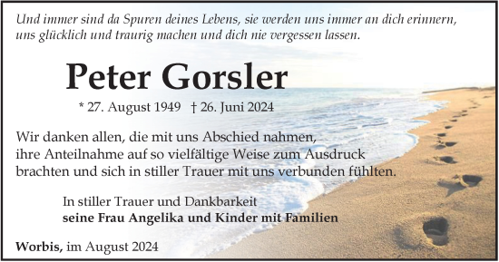 Traueranzeige von Peter Gorsler von Thüringer Allgemeine