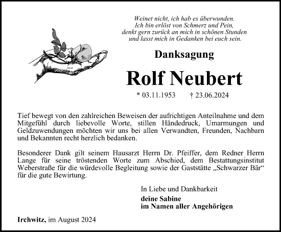 Traueranzeige von Rolf Neubert von Ostthüringer Zeitung