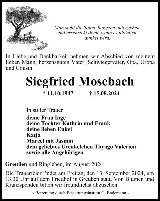 Traueranzeige von Siegfried Mosebach