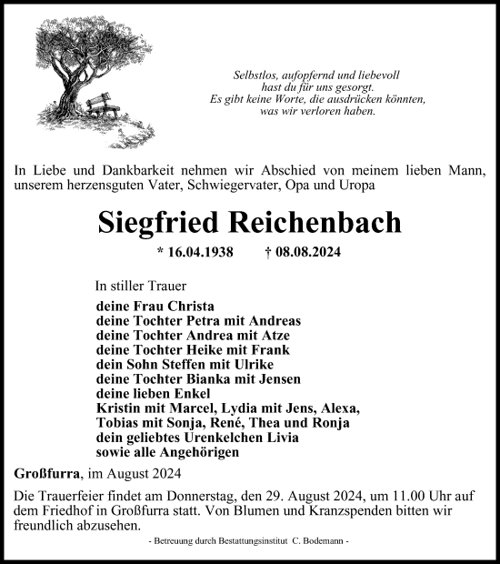 Traueranzeige von Siegfried Reichenbach