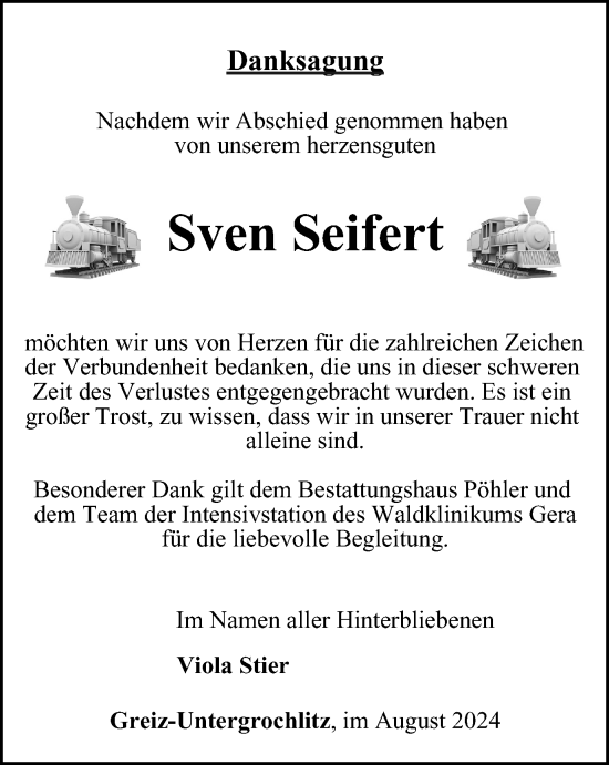 Traueranzeige von Sven Seifert von Ostthüringer Zeitung