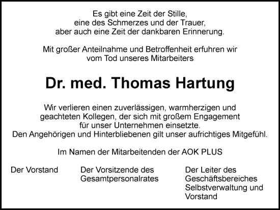 Traueranzeige von Thomas Hartung von Thüringer Allgemeine, Thüringische Landeszeitung