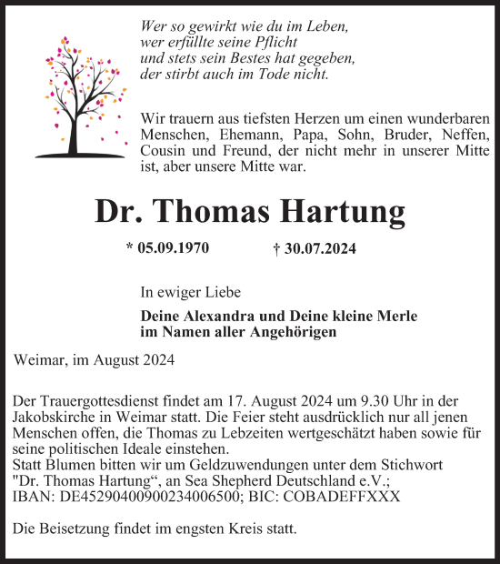 Traueranzeige von Thomas Hartung von Thüringer Allgemeine, Thüringische Landeszeitung