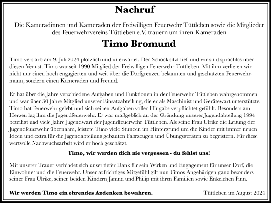 Traueranzeige von Timo Bromund