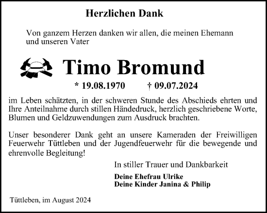 Traueranzeige von Timo Bromund