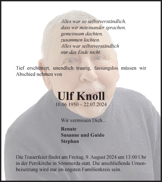 Traueranzeige von Ulf Knoll von Thüringer Allgemeine