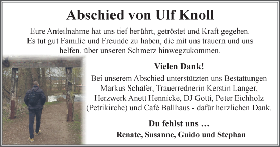 Traueranzeige von Ulf Knoll von Thüringer Allgemeine