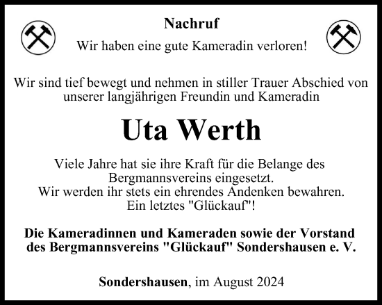 Traueranzeige von Uta Werth von Thüringer Allgemeine