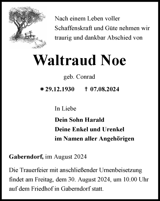 Traueranzeige von Waltraud Noe von Thüringer Allgemeine, Thüringische Landeszeitung